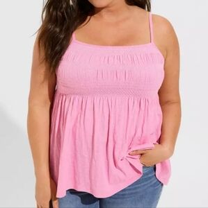 Torrid Size 0 Heritage Slub Square Neck Pink Ruched Babydoll Top